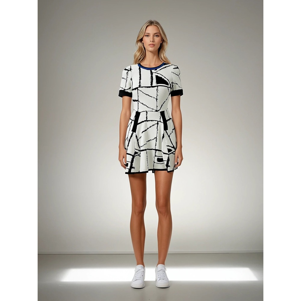 Sachin & Babi Knit Fit &‎ Flare Dress Geometric Print Cocktail Party M